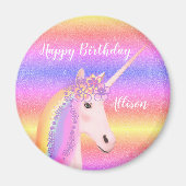 Birthday Unicorn Pastel Rainbow Glitzer Name Magnet (Vorne)