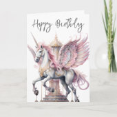 Birthday Unicorn Pegasus Karousel Pferd Rosa Karte (Vorderseite)