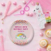Birthday Unicorn Rainbow Confetti Pink Pappteller (Party)
