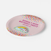 Birthday Unicorn Rainbow Confetti Pink Pappteller (Schrägansicht)