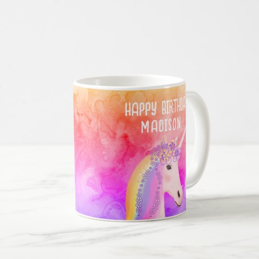 Birthday Unicorn Regenbogen Wasserfarbe Personalis Kaffeetasse (VorderseiteRechts)