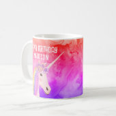 Birthday Unicorn Regenbogen Wasserfarbe Personalis Kaffeetasse (Vorderseite Links)