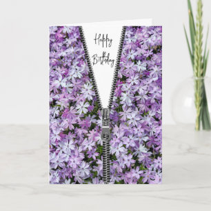 Birthday Unzipped Zipper auf Lila Phlox Karte