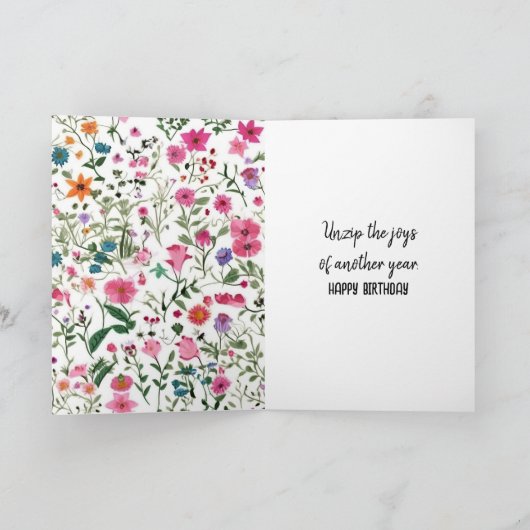 Birthday Unzipped Zipper on Wildblume Pattern Karte (Innenseite)