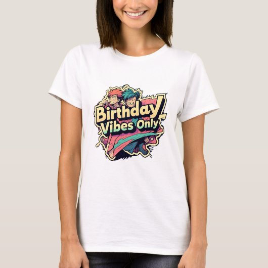 Birthday Vibes Only Anime Style T-Shirt (Vorderseite)