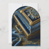 Birthday Vintag Gold Blue Jewel Box Einladung (Vorderseite)
