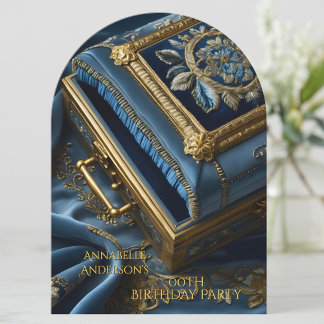 Birthday Vintag Gold Blue Jewel Box Einladung