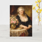 Birthday Vintage Woman Posing with Rose Bouquet Karte (Gelbe Blume)