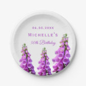 Birthday violett Blumen weiß elegant Pappteller (Vorderseite)