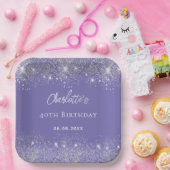 Birthday violett silber Glitzer Glitzern Pappteller (Party)