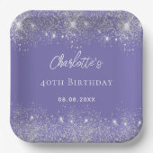 Birthday violett silber Glitzer Glitzern Pappteller (Vorderseite)