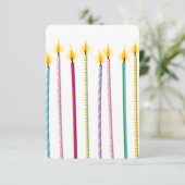 Birthday-Vorlage für lange farbige Kerzen Einladung (Stehend Vorderseite)