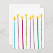 Birthday-Vorlage für lange farbige Kerzen Einladung (Vorne/Hinten)