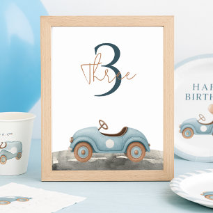 Birthday Watercolor Blue Car Tischnummer