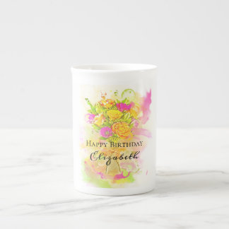 Birthday Watercolor Blume Bouquet Porzellantasse
