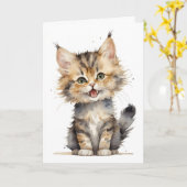Birthday Watercolor Cat Karte (Gelbe Blume)