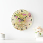 Birthday Watercolor Flower Bouquet Große Wanduhr (Zuhause)