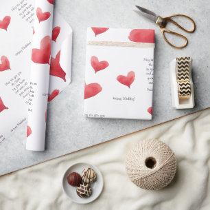 Birthday Watercolor Heart   Rot und Lila Geschenkpapier