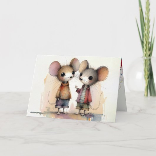 Birthday Watercolor Mice Wear Kleidung Karte (Vorderseite)