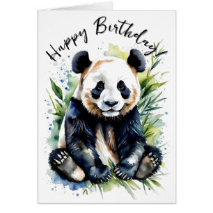 Birthday Watercolor Panda Bear Blank Innen