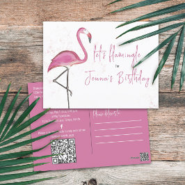 Birthday Watercolor Pink Flamingo Typografie Postkarte