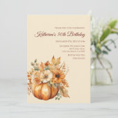 Birthday-Watercolor Pumpkin und Blume- Einladung (Stehend Vorderseite)