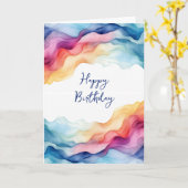 Birthday Watercolor Rainbow Waves Karte (Gelbe Blume)