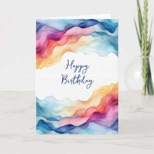 Birthday Watercolor Rainbow Waves Karte