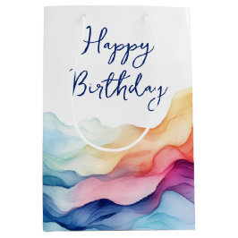 Birthday Watercolor Rainbow Waves Mittlere Geschenktüte