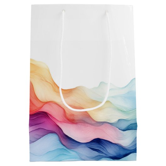 Birthday Watercolor Rainbow Waves Mittlere Geschenktüte (Rückseite)