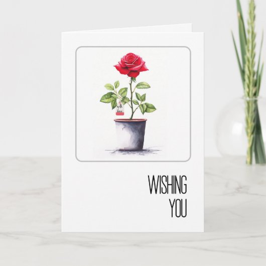 Birthday Watercolor Red Rose Bush Karte (Vorderseite)