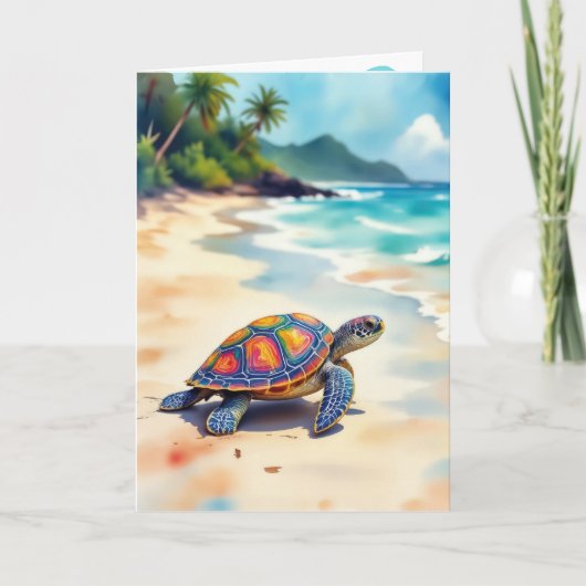 Birthday Watercolor Sea Turtle On Beach Karte (Vorderseite)