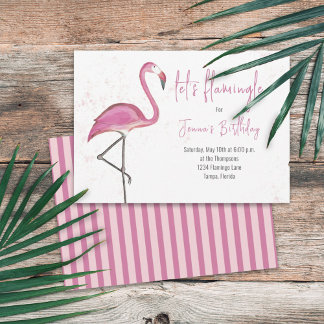 Birthday Watercolor Simple Pink Flamingo Einladung