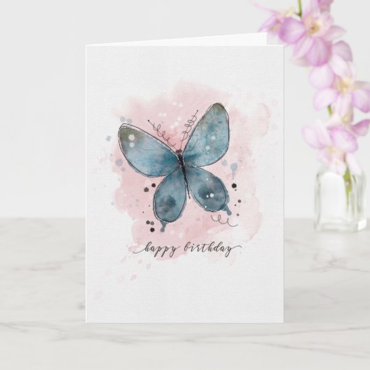 Birthday Watercolor Sketchy Doodle Butterfly Card Karte (Orchidee)
