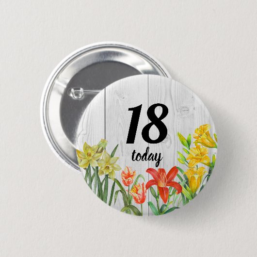 Birthday Watercolor Spring Blumen Blumendesign Button (Vorne & Hinten)
