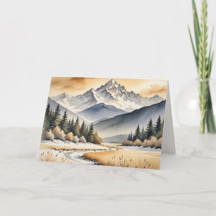 Birthday Watercolor Winter Mountain Valley Karte