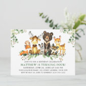 Birthday Watercolor Woodland Tiere Einladung (Stehend Vorderseite)