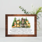 Birthday Watercolor Woodland Tiere Holz Einladung (Stehend Vorderseite)