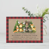 Birthday Watercolor Woodland Tiere Rustikal Einladung (Stehend Vorderseite)