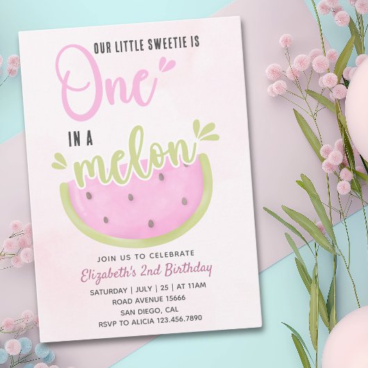 Birthday watermelon Girl one in a melon Einladung
