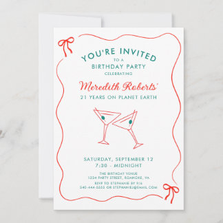 Birthday Wavy Border with Bows Party Einladung