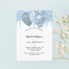 Birthday, weiß blauen Ballons Glitzer Tropfen Einladung
