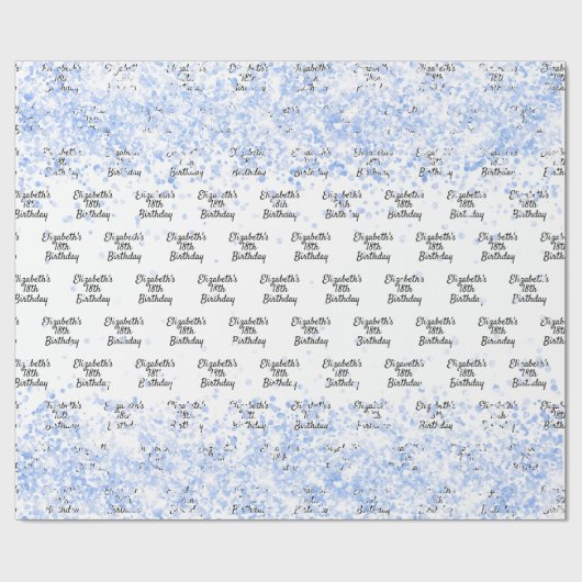 Birthday weißer hellblauer Konfetti Funkelname Geschenkpapier (Flach)