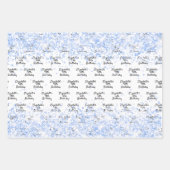 Birthday weißer hellblauer Konfetti Funkelname Geschenkpapier Set (Vorderseite 3)