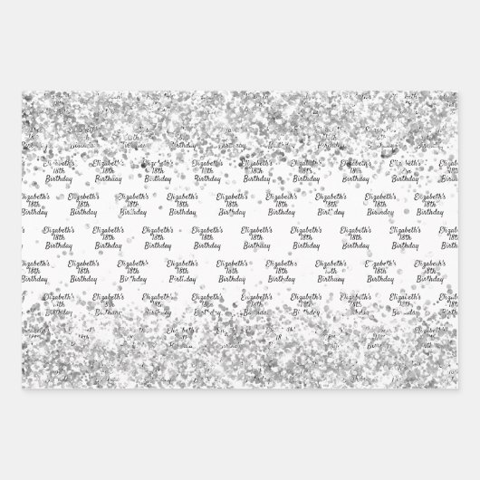 Birthday Weißer Konfetti Funkelname Geschenkpapier Set (Vorderseite)