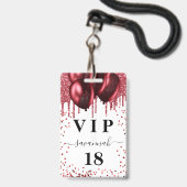 Birthday Weißer Roter Ballon Glitzer Vip Ausweis (Vorderseite mit Lanyard)