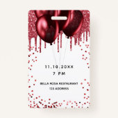 Birthday Weißer Roter Ballon Glitzer Vip Ausweis (Rückseite)