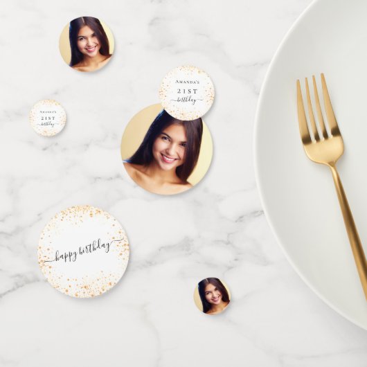 Birthday-Weißgold-Glitzer Staub Foto Name Konfetti (Gruppe)