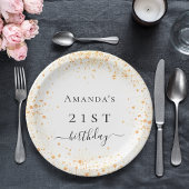 Birthday-Weißgold-Glitzer Staub Foto Name Pappteller