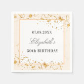 Birthday Weißgold Konfetti Namensskript elegant Serviette (Vorderseite)
